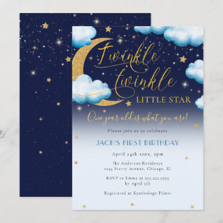 Twinkle Little Star Blue Boy Erster Geburtstag Einladung
