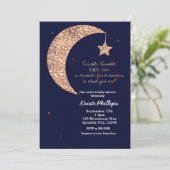 Twinkle Little Star Blue Bronze Moon Babydusche Einladung (Stehend Vorderseite)