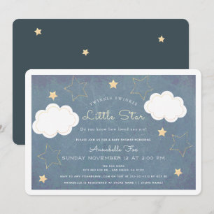 Twinkle Little Star Blue Chalkboard Baby Dusche Einladung