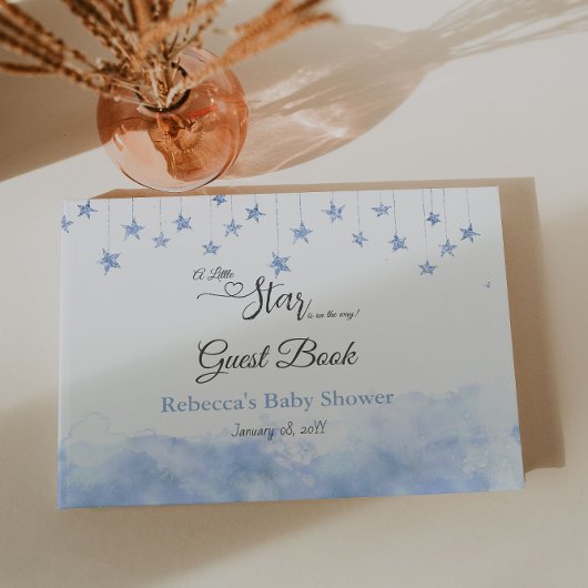 Twinkle Little Star Blue Clouds Boy Baby Shower Gästebuch