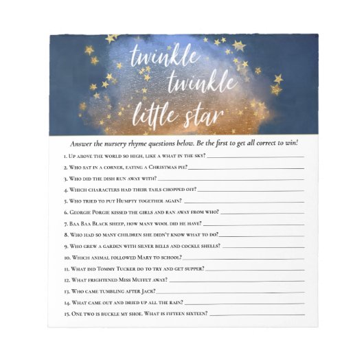 Twinkle Little Star | Blue Gold Kinderzimmer Rhyme Notizblock (Vorderseite)