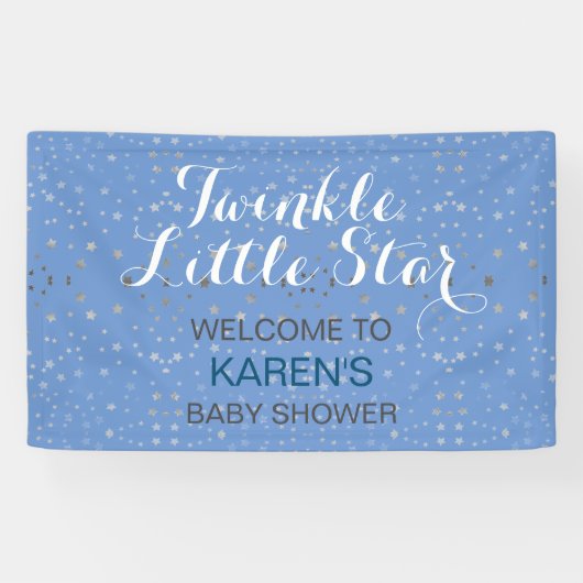 Twinkle Little Star Blue Silver Stars Baby Dusche Banner (Horizontal)