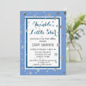 Twinkle Little Star Blue Silver Stars Baby Dusche Einladung (Stehend Vorderseite)