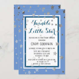 Twinkle Little Star Blue Silver Stars Baby Dusche Einladung