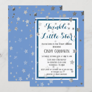 Twinkle Little Star Blue Silver Stars Baby Dusche Einladung