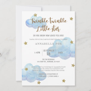 Twinkle Little Star Blue Watercolor Babydusche in Einladung