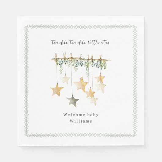 Twinkle Little Star Boho Botanical Babyparty Serviette (Vorderseite)