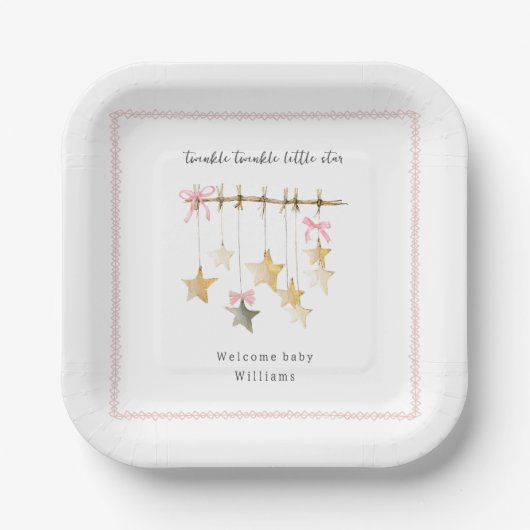 Twinkle Little Star Boho Bows Baby Shower Pappteller (Vorderseite)