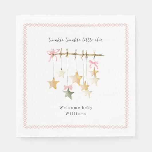 Twinkle Little Star Boho Bows Baby Shower Serviette (Vorderseite)