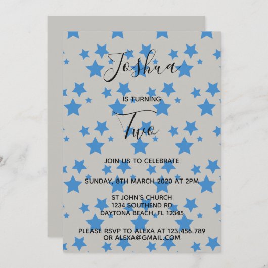 Twinkle Little Star Boy Einladung zum Geburtstag (Vorne/Hinten)