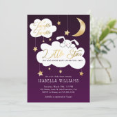 Twinkle Little Star Bunny Lila Baby Dusche Einladung (Stehend Vorderseite)