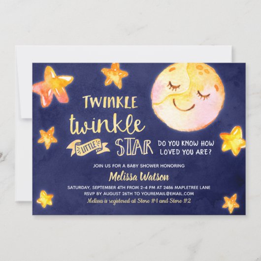 Twinkle Little Star Celestial Baby Shower Einladung (Vorderseite)