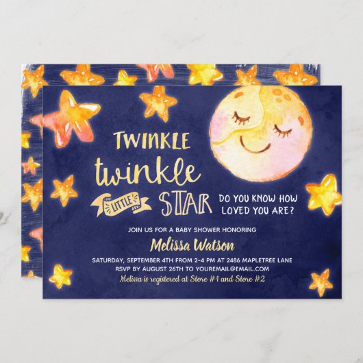 Twinkle Little Star Celestial Baby Shower Einladung (Vorne/Hinten)
