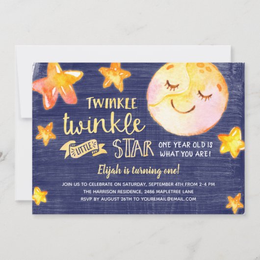 Twinkle Little Star Celestial Kindergeburtstag Par Einladung (Vorderseite)