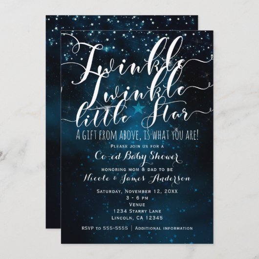Twinkle Little Star Celestial Starry Baby Shower Einladung (Vorne/Hinten)