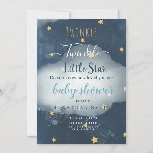 Twinkle Little Star & Cloud Baby Dusche Einladung (Vorderseite)