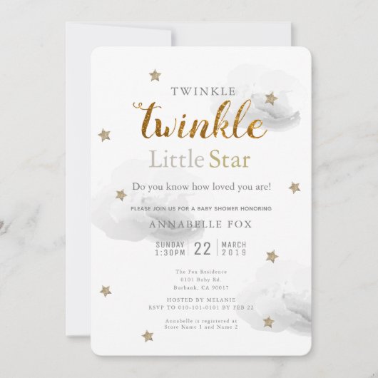 Twinkle Little Star & Cloud Baby Dusche Einladung (Vorderseite)