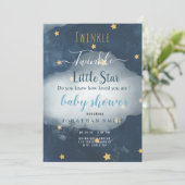 Twinkle Little Star & Cloud Baby Dusche Einladung (Stehend Vorderseite)