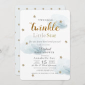 Twinkle Little Star Cloud Blue Virtual Baby Dusche Einladung (Vorne/Hinten)