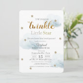 Twinkle Little Star Cloud Blue Virtual Baby Dusche Einladung (Stehend Vorderseite)