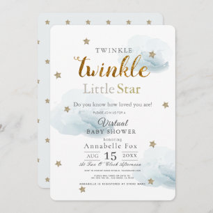 Twinkle Little Star Cloud Blue Virtual Baby Dusche Einladung