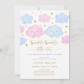 Twinkle Little Star Cloud Pink Blue Gender Reveal Einladung (Vorderseite)