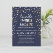 Twinkle Little Star Confetti & Blue Baby Dusche Einladung (Stehend Vorderseite)