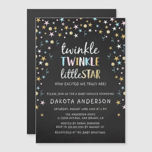 Twinkle Little Star Confetti & Chalk Babydusche Magneteinladung (Vorne/Hinten)