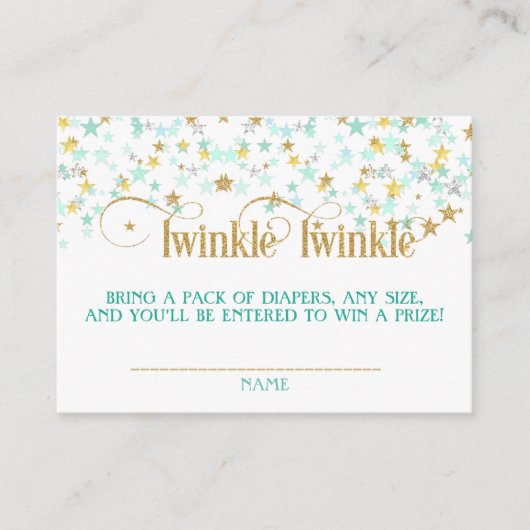Twinkle Little Star Diaper Raffle Mint Green Gold Begleitkarte (Vorderseite)