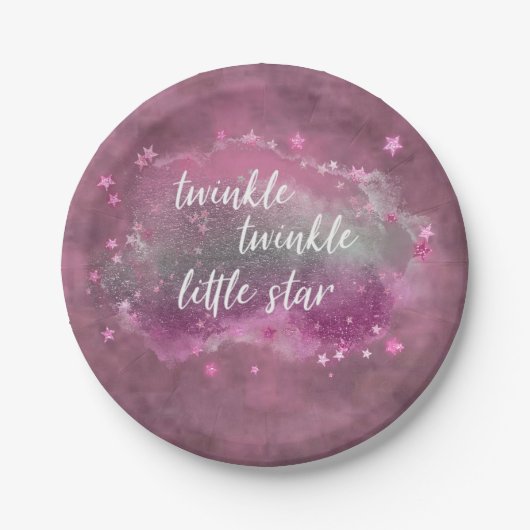 Twinkle Little Star | Dusty Mauve Pink Silver Gray Pappteller (Vorderseite)