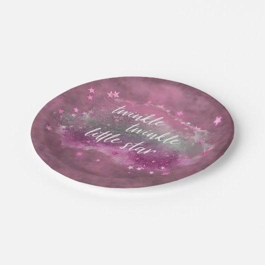 Twinkle Little Star | Dusty Mauve Pink Silver Gray Pappteller (Schrägansicht)