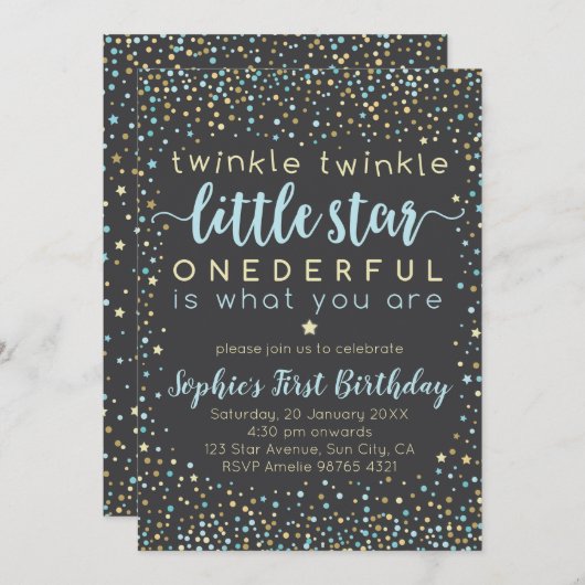 Twinkle Little Star | Einladung zum ersten Geburts (Vorne/Hinten)
