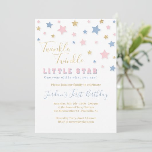 Twinkle Little Star Einladung zum Geburtstag (Stehend Vorderseite)