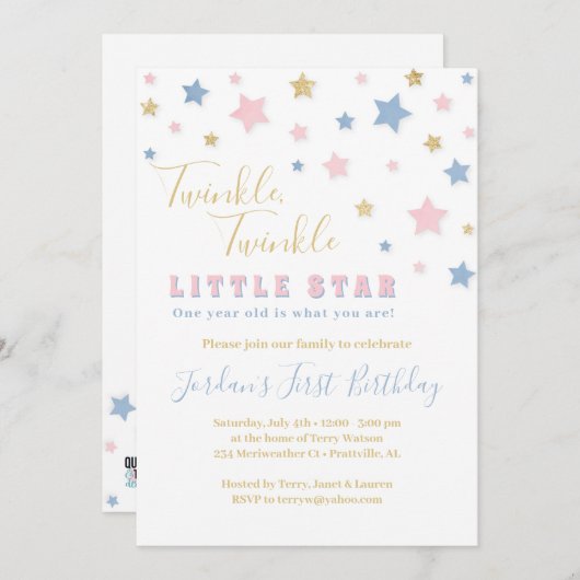 Twinkle Little Star Einladung zum Geburtstag (Vorne/Hinten)