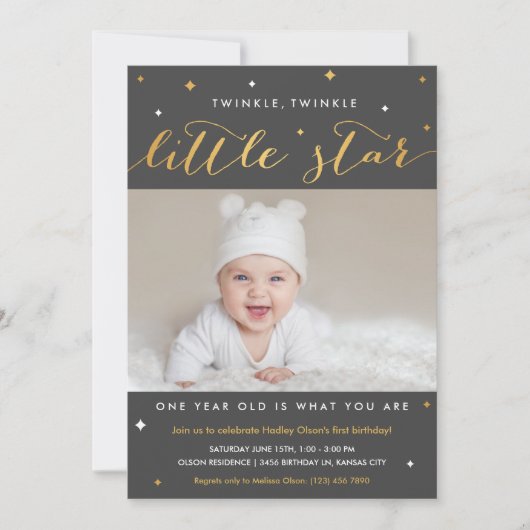 Twinkle Little Star Einladungen zum ersten Geburts (Vorderseite)