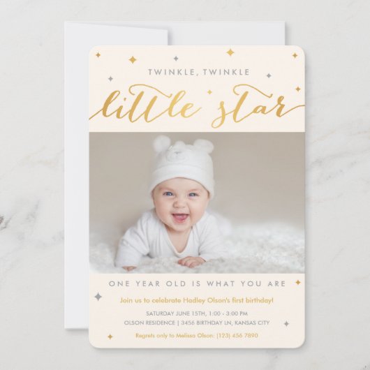 Twinkle Little Star Einladungen zum ersten Geburts (Vorderseite)
