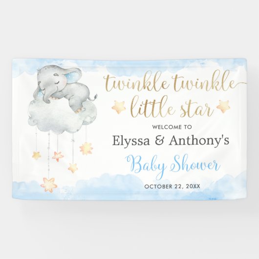 Twinkle Little Star Elefant Baby Duschbanner Banner (Horizontal)