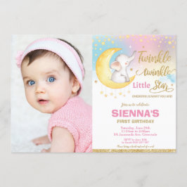 Twinkle Little Star Elephant 1. Geburtstagsfest Fo Einladung