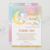 Twinkle Little Star Elephant Baby Girl Dankeskarte (Vorne/Hinten)