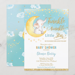 Twinkle Little Star Elephant Baby Shower Boy Einladung