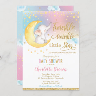 Twinkle Little Star Elephant Baby Shower Girl Boy Einladung