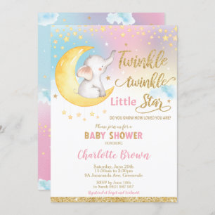 Twinkle Little Star Elephant Baby Shower Girl Einladung