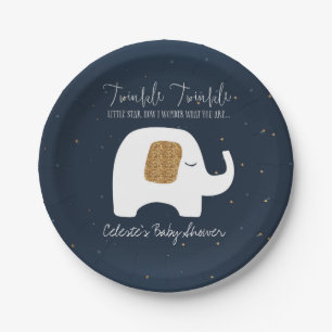 Twinkle Little Star Elephant Baby Shower Plate Pappteller