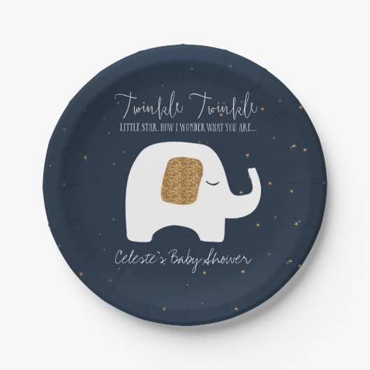 Twinkle Little Star Elephant Baby Shower Plate Pappteller (Vorderseite)