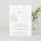 Twinkle Little Star Elephant Peach Baby Dusche Einladung (Stehend Vorderseite)