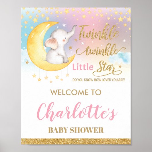 Twinkle Little Star Elephant Pink Begrüßungszeiche Poster (Vorne)