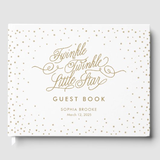 Twinkle Little Star Extravagant Gold & White Baby  Gästebuch (Vorderseite)
