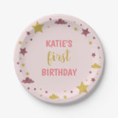 Twinkle Little Star First Birthday Baby pink Pappteller (Vorderseite)