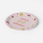Twinkle Little Star First Birthday Baby pink Pappteller (Schrägansicht)