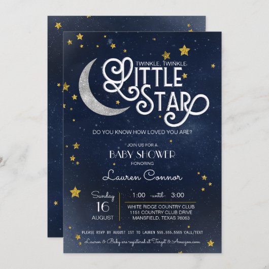 Twinkle Little Star Gender Neutral Baby Dusche Einladung (Vorne/Hinten)